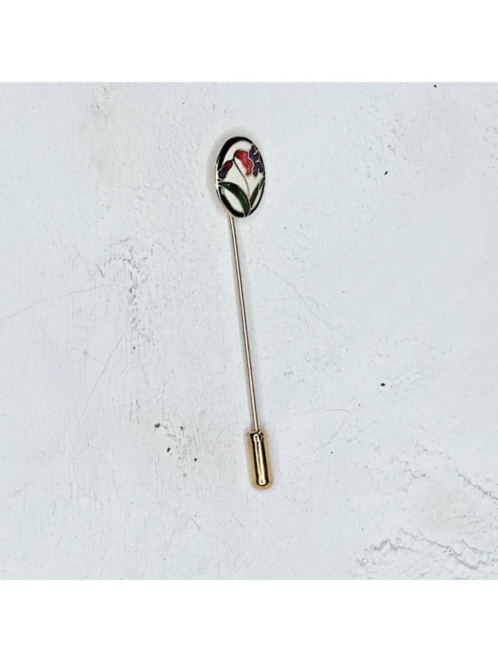 976u. Cream Cloisonne Stickpin Goldtone